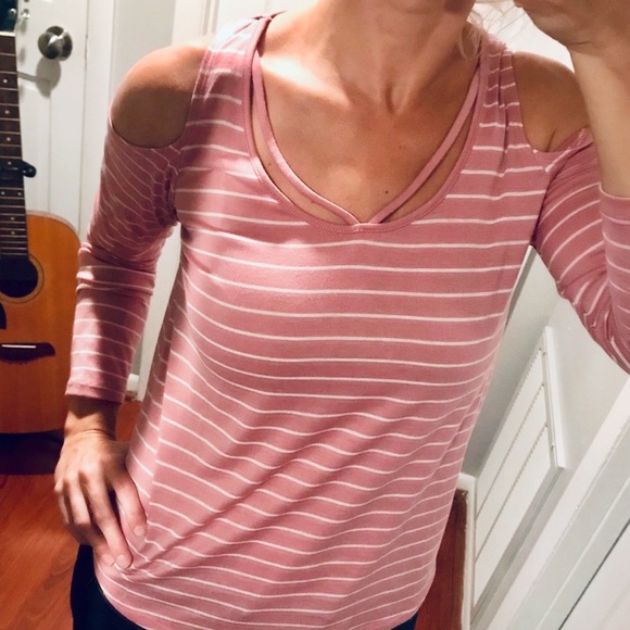 Pink & white Striped cold shoulder top - Picture 8 of 8